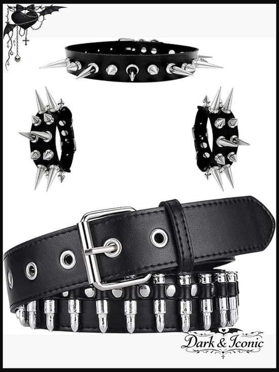 Punk Spiked Bullet Belt & Bracelet Set Emo Goth Accessories main image 3